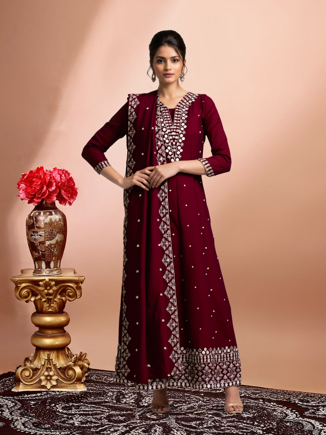 Embroidered V-Neck Festive  Traditional Salwar Suit Set