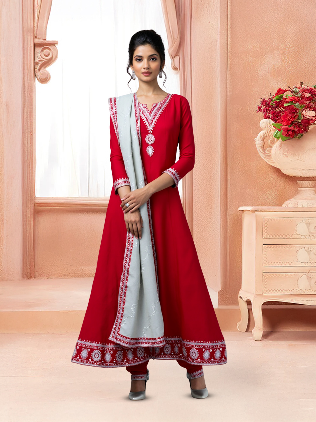 Delicate Embellishments Embroidered Anarkali Salwar Suit Set