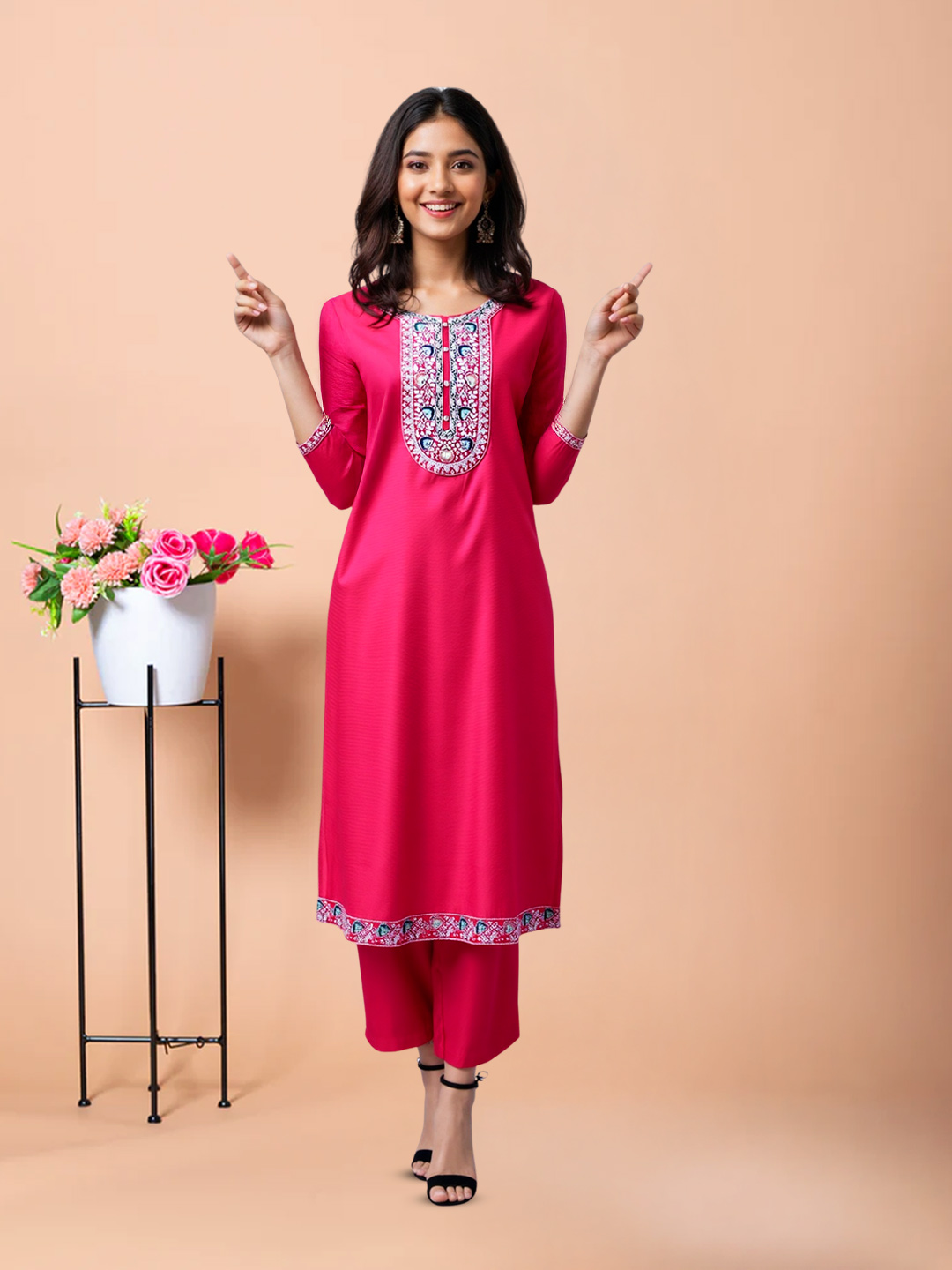 Elegant Intricate Embroidery Kurta with Pant Set