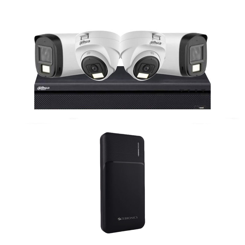 Picture of Dahua 4 CCTV Cameras Combo (2 Indoor & 2 Outdoor CCTV Cameras with Mic) 👨🏻‍🔧CCTV Installation+ DVR + HDD + Accessories + Power Supply  + 90m Cable + Power Bank