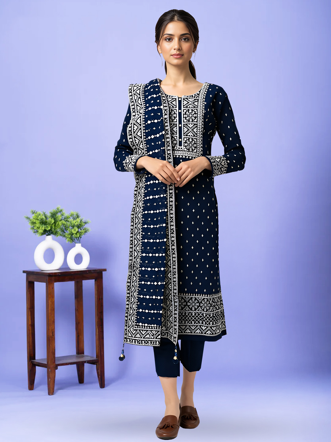 Sophisticated Floral Embroidery Festive Salwar Suit Set