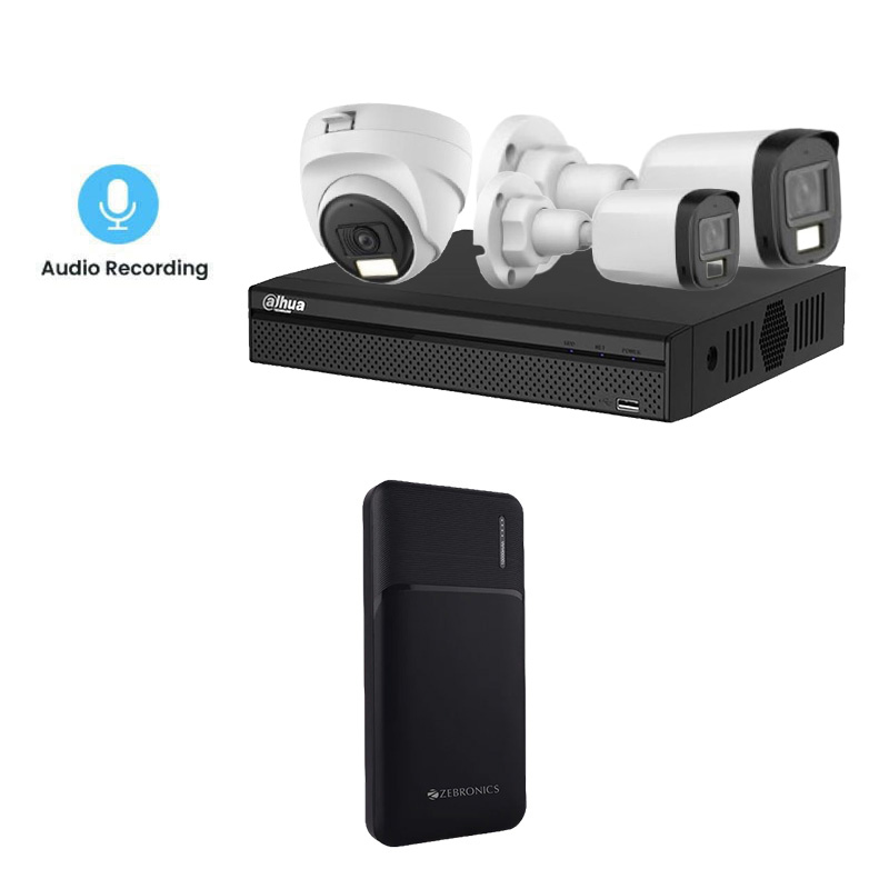 Picture of Dahua 3 CCTV Cameras Combo (1 Indoor & 2 Outdoor CCTV Cameras with Mic) 👨🏻‍🔧CCTV Installation+ DVR + HDD + Accessories + Power Supply  + 60m Cable + Power Bank