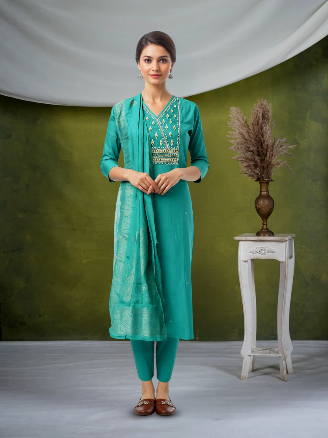 Embroidery Embellishment V-Neck Salwar Suit Set