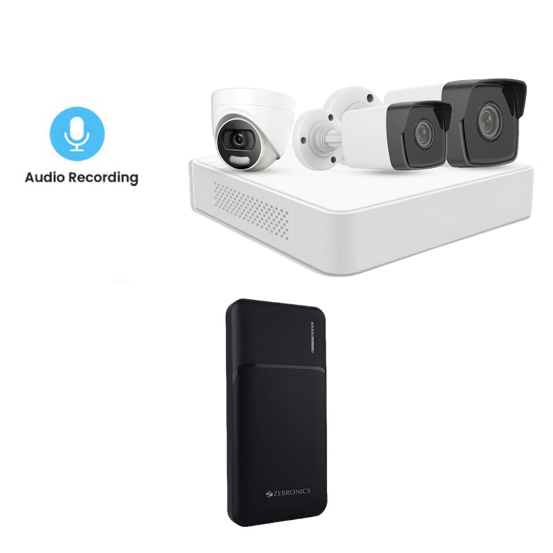 Picture of Hikvision 3 CCTV Cameras Combo (1 Indoor & 2 Outdoor CCTV Cameras) + 4CH DVR + HDD + Accessories + Power Supply + 60m Cable + Power Bank