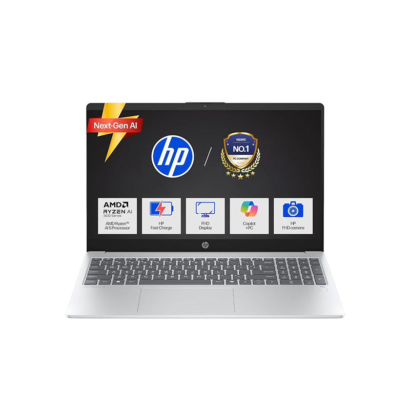 Picture of HP OmniBook 3 NGAI - AMD Ryzen AI 5 340 15.6" (39.6cm) Thin & Light Laptop (16GB DDR5/ 512GB SSD/ Full HD Display/ AMD Radeon 840M Graphics/ Micro-edge/Mic mute key/ Camera Privacy Shutter/ Windows 11 Home/ MS Office 2024/ 1Year Warranty/ Glacier silver/ 1.7 kg)