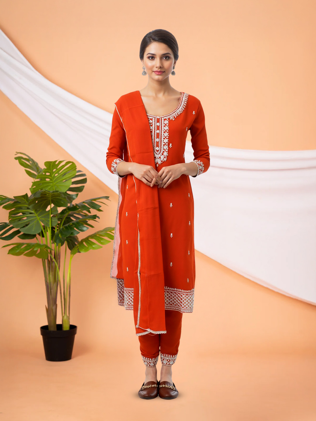 Floral Embroidery Motifs Straight-Cut Salwar Suit Set
