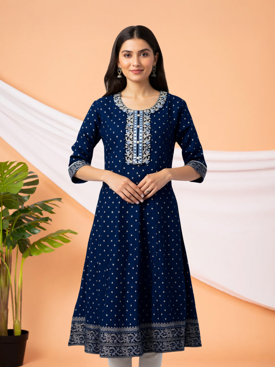 Sequin Embellished Mirror Work Anarkali Kurta