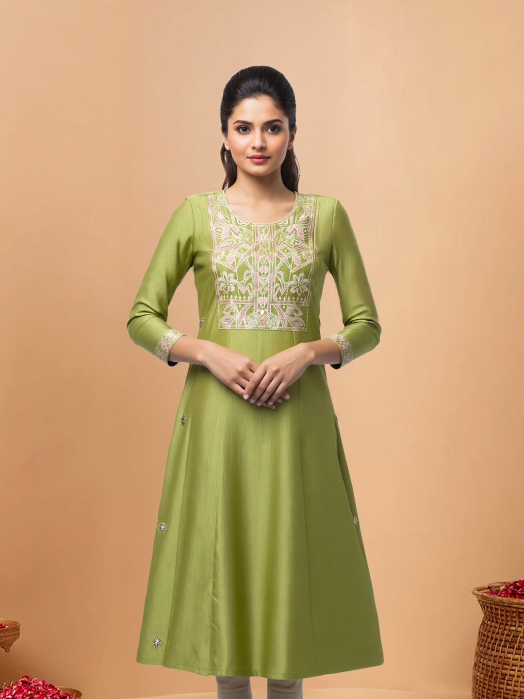Embroidered Yoke A-line Anarkali Kurta