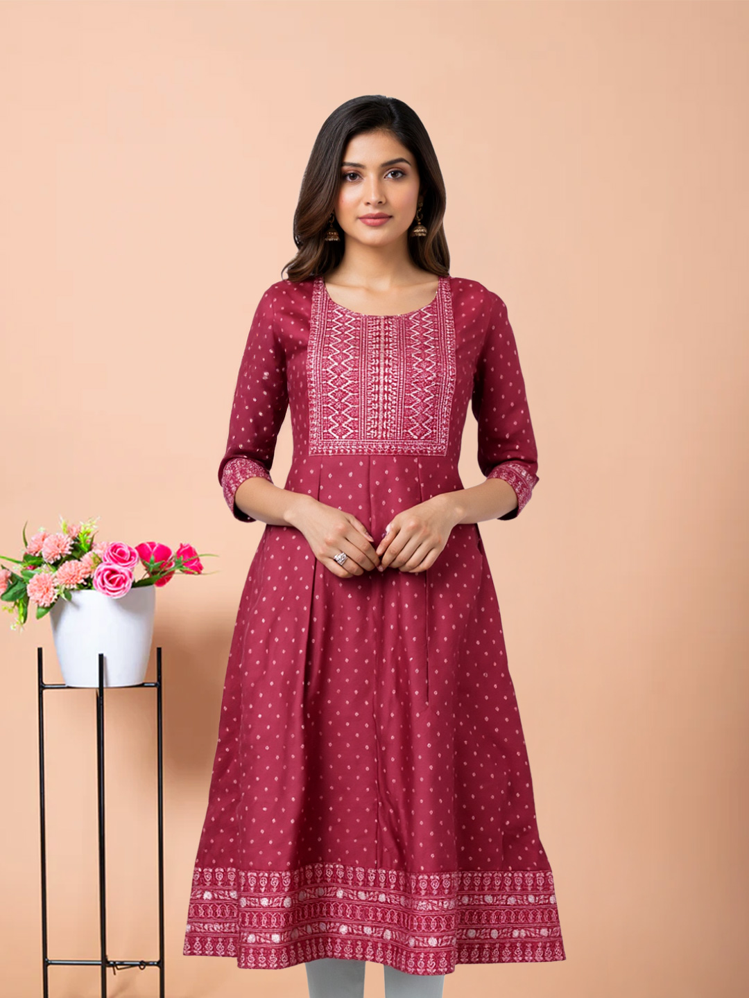 Round Neckline Embroidered Yoke Anarkali Kurta