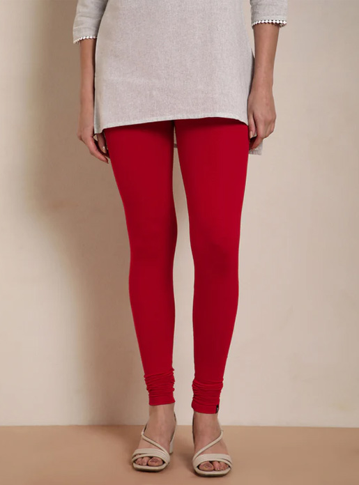 Twin Birds Red Churidar Length Leggings