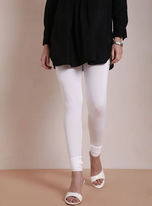Twin Birds White Churidar Length Leggings
