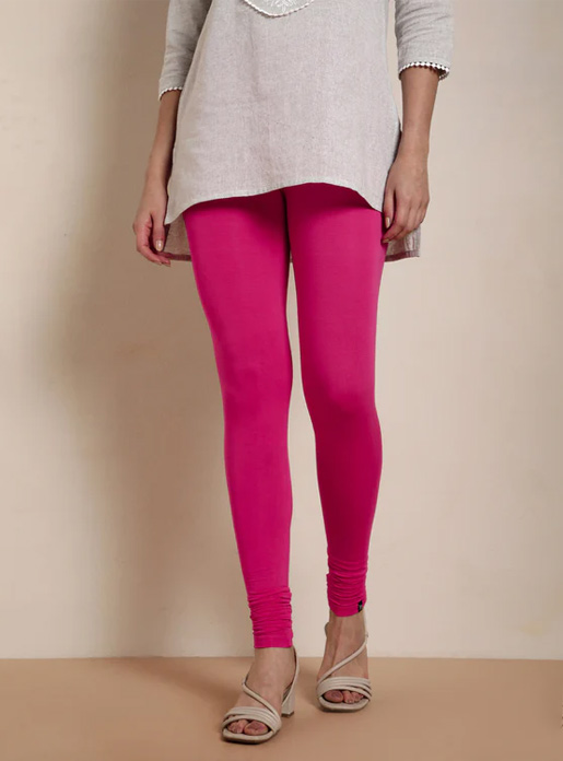 Twin Birds Bright Pink Churidar Length Leggings