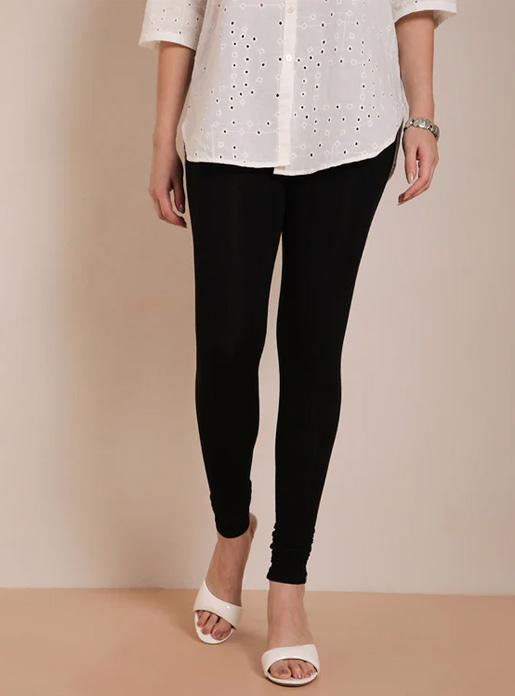 Twin Birds Black  Churidar Length Leggings