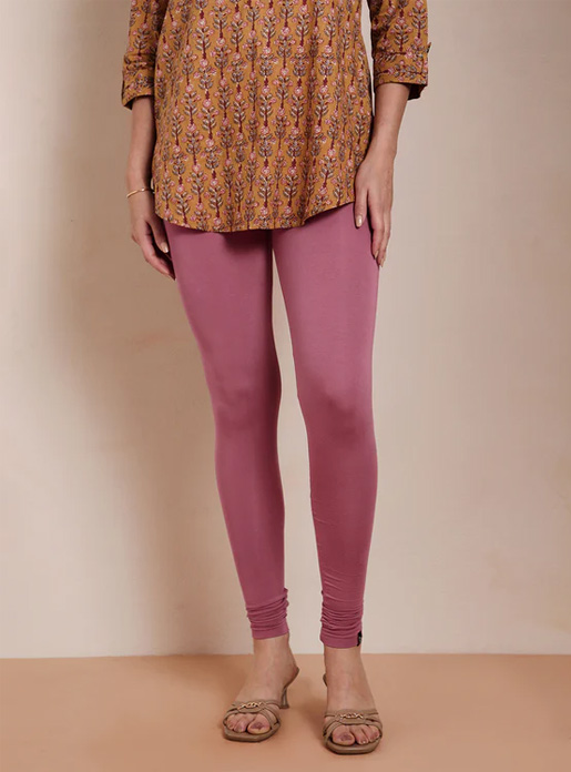 Twin Birds Dusty Pink Churidar Length Leggings