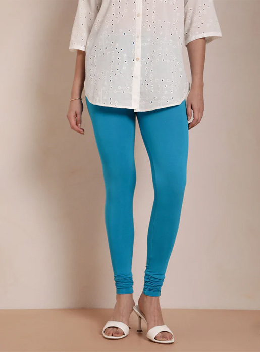 Twin Birds Sky Blue  Churidar Length Leggings