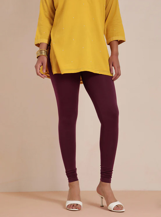 Twin Birds  Wine Churidar Length Leggings