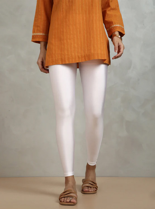 Twin Birds White Ankle Length Shimmer Leggings