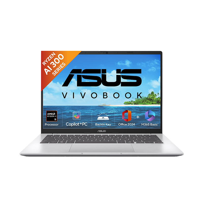 Picture of Asus Vivobook 14 - AMD Ryzen AI 5 330 14" (35.56 cms) M1407KA-LY131WS Thin & Light Laptop (16GB/ 512GB SSD/  Full HD Plus Display/ AMD Radeon Graphics/ Windows 11 Home/ Office Home 2024 + M365 Basic (1Year Validity)/ 1Year Warranty/ Cool Silver/ 1.46 kg)