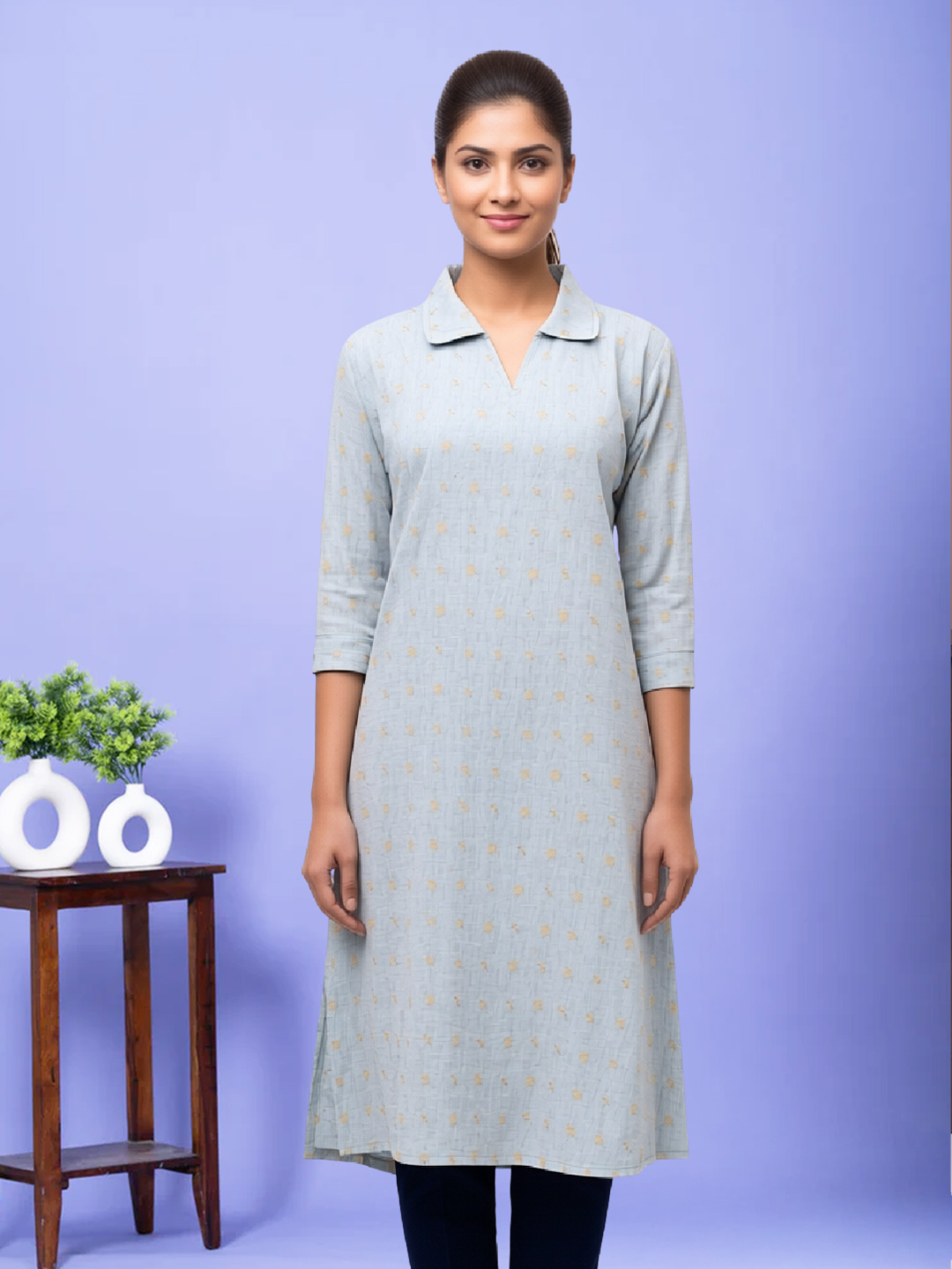 Printed  Collar Neck Straight-Cut Kurta