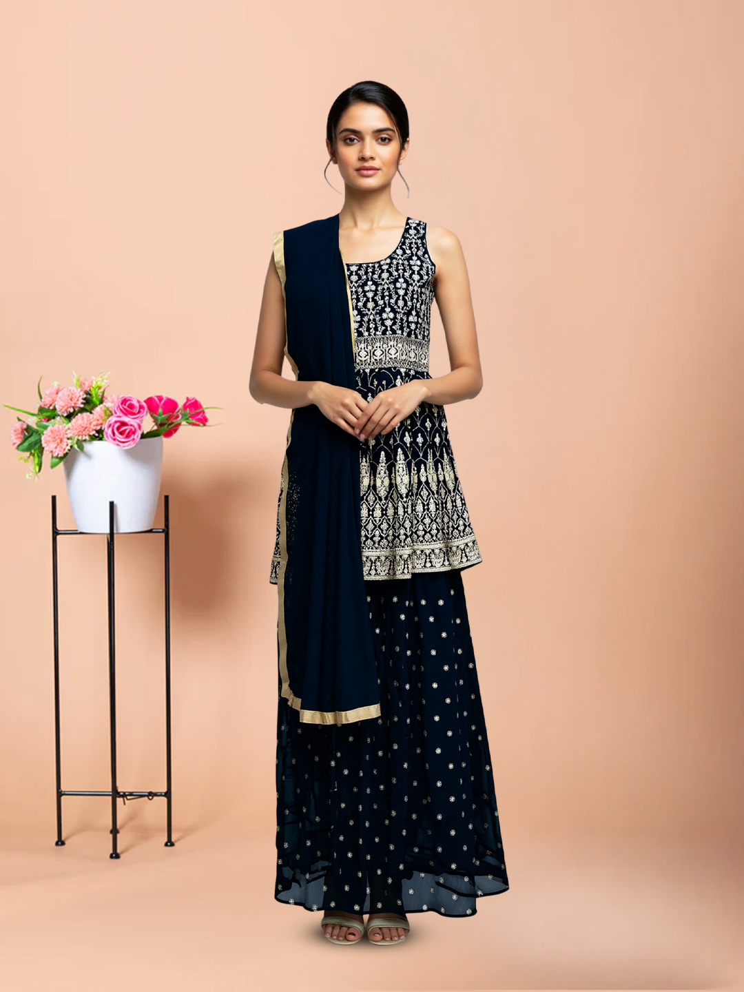 Traditional  Heavy Embroidered Motif Sharara Suit Set