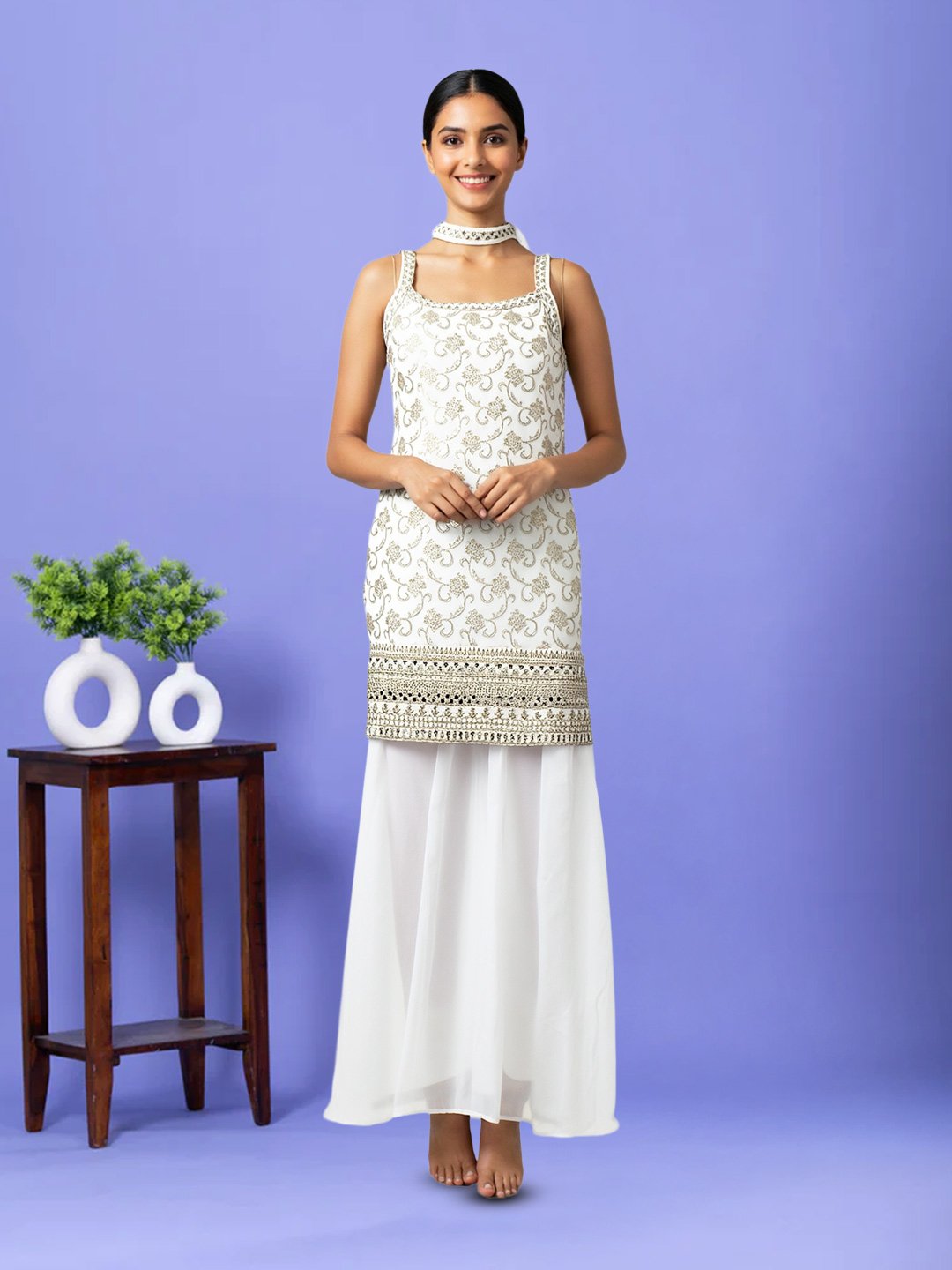 Heavily Embellished Floral Sequin Sharara Suit Set