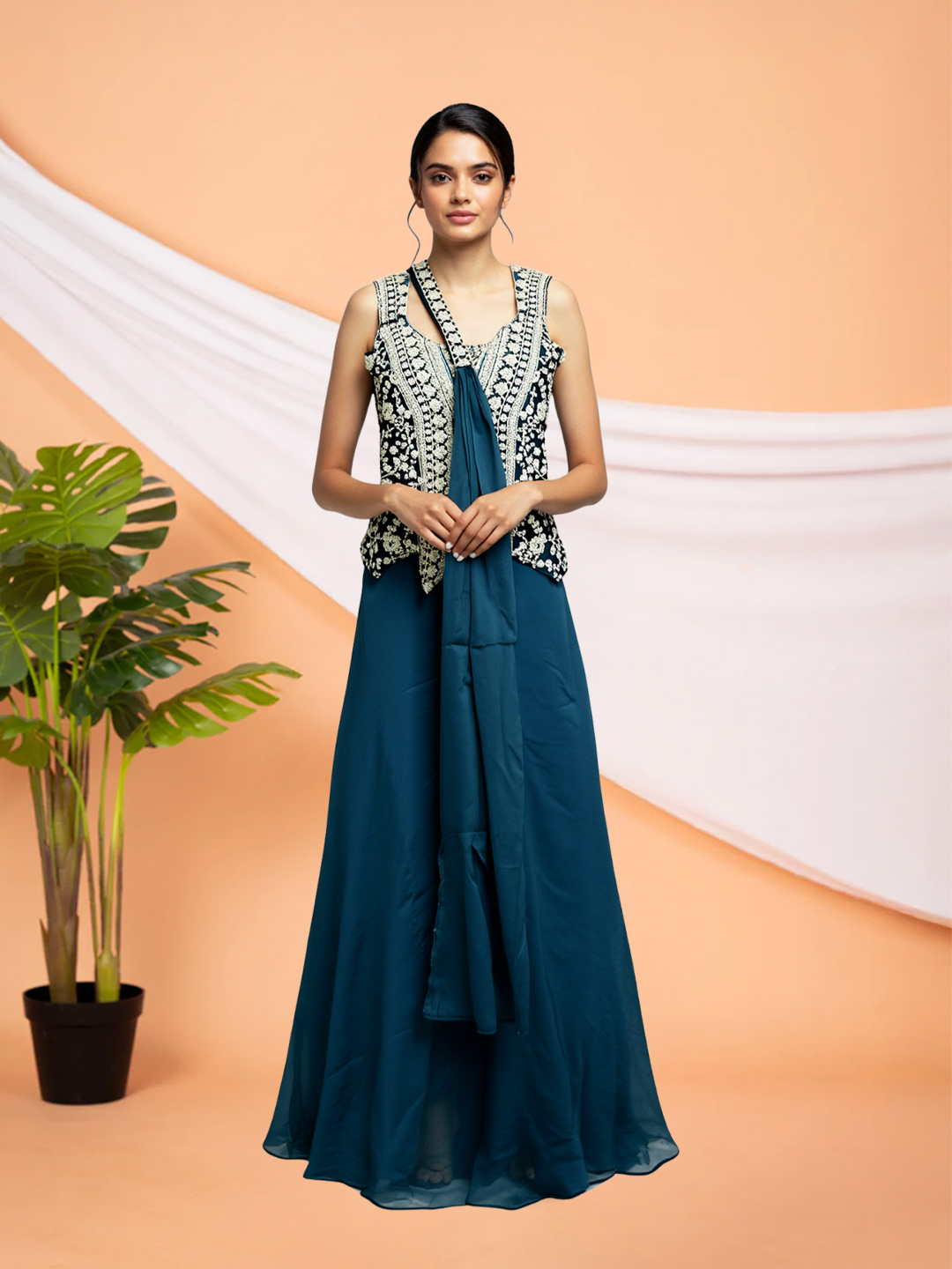 Embroidered Sequnce Ethnic Sharara Suit Set