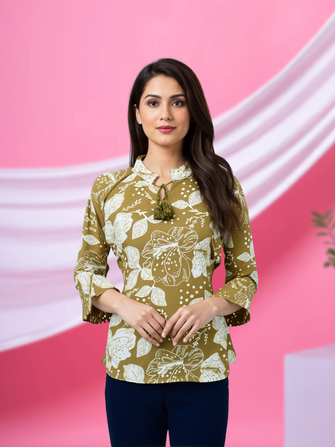 Women's Stylish Tassel Tie-Up Neckline Top