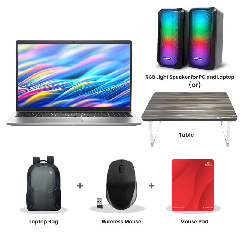 Picture of Dell 15 - Intel Core 3-100U 15.6" (39.62cm) Thin & Light Laptop (8GB/ 512GB SSD/ Full HD Display/ Intel UHD Graphics/ Windows 11 Home/ MS Office 2024/ 1 Year Warranty/ Platinum Silver/ 1.90 kg) RGB Light Speaker for PC and Laptop (or) Laptop Table + Laptop Bag + Wireless Mouse + Mouse Pad