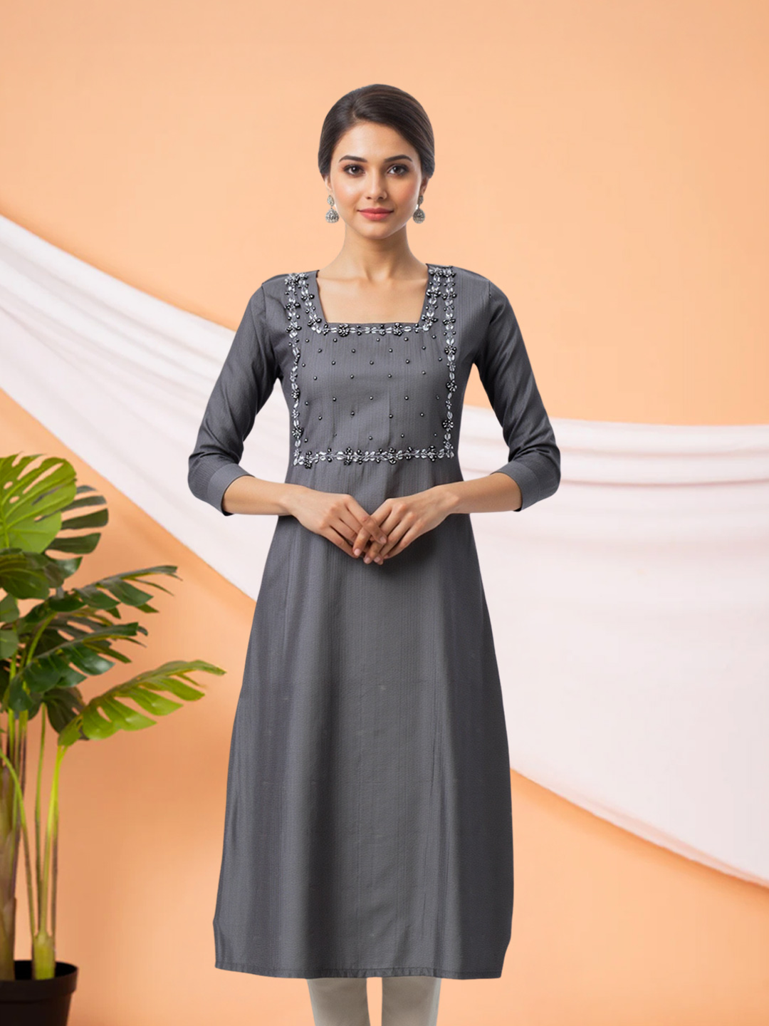Embellishment Thread Embroidery  Straight-Cut Kurta