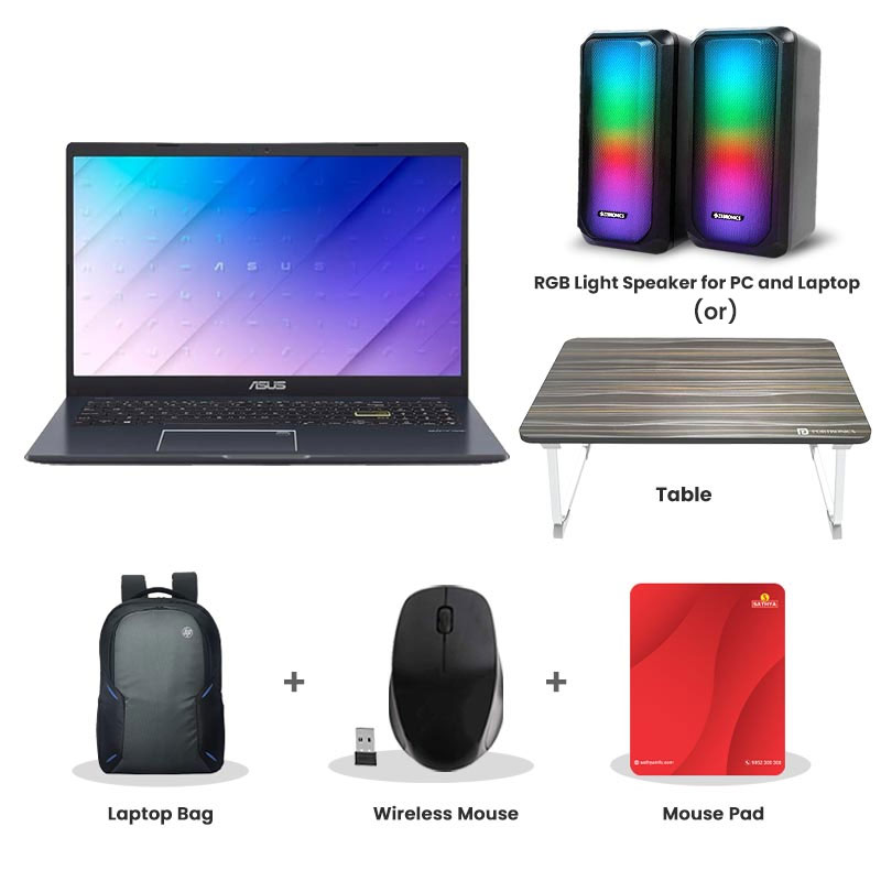 Picture of Asus Vivobook Go 15 - Intel Celeron N4500 15.6" (39.62cm) E510KA-EJ9011WS Thin & Light Laptop (8GB/ 512GB SSD/ Full HD Display/ Intel HD Graphics/ Windows 11 Home/ Office Home 2024/ 1 Year Warranty/ Star Black/ 1.57 kg)  Laptop Bag + Wireless Mouse + Mouse Pad