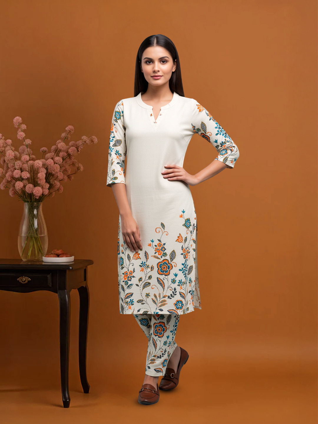 Colorful Floral Printed  Kurta with Pant Co-Ord Set