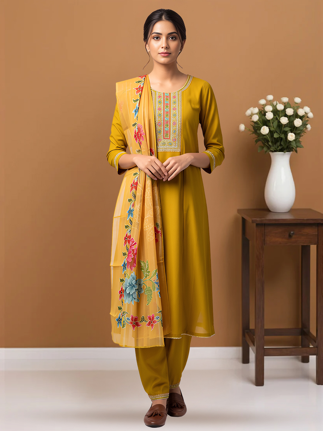 Intricate Neck Embroidery Salwar Suit Set