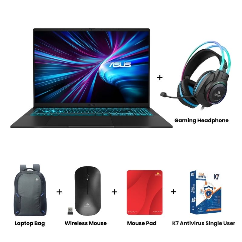 Picture of Asus V16 - Intel Core 5 210H   16" (40.64 cm)  V3607VJ-RP134WS Gaming Laptop (16GB DDR5/ 512GB SSD/ WUXGA  Display/ NVIDIA GeForce RTX 3050 6GB/ Windows 11 Home/ Office Home 2024 + M365 Basic (1 Year Validity)/ 1Year Warranty/ Black/ 1.75kg)
