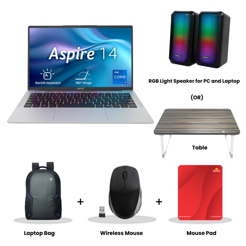 Picture of Acer Aspire 14 - 13th Gen Intel Core i7-13620H 14" (35.56 cm) AS14H-53 Thin and Light Laptop (16GB/ 512GB SSD/ WUXGA IPS Display/ Intel UHD Graphics /Backlit keyboard/ Windows 11 Home/ MS Office/ 1Year Warranty/ Pure Silver/ 1.44 kg)