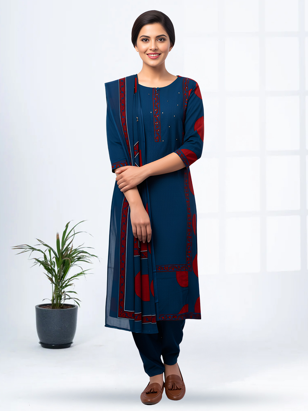 Embellished  Sequinned  Straight-Cut Salwar Suit Set