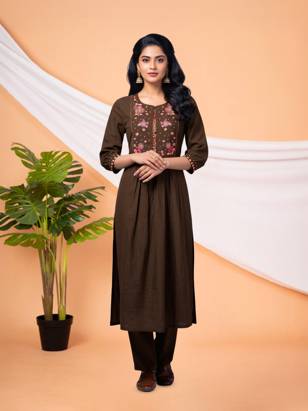 Elegant Embroidered Bodice Threadwork Kurta with Pant Set