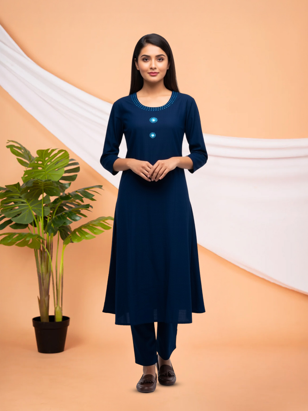 Embroidery Mirror Work A-Line Kurta with Pant Set