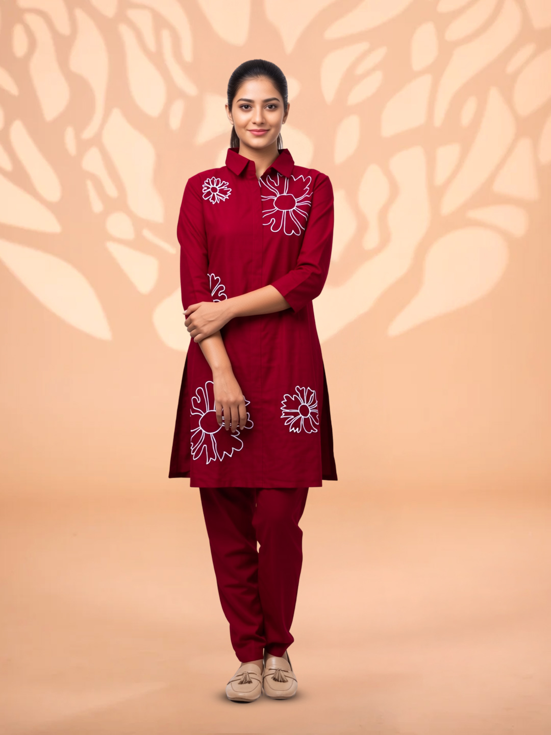 Smart Collared Neckline Floral Print Kurta with Pant Set