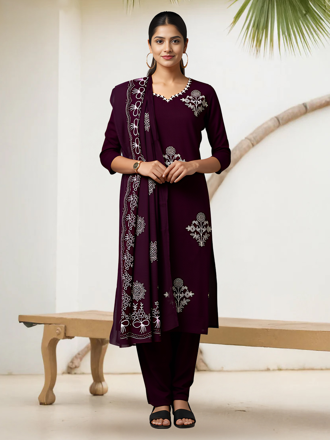 Elegant Floral  Threadwork Embroidery  Salwar Suit Set