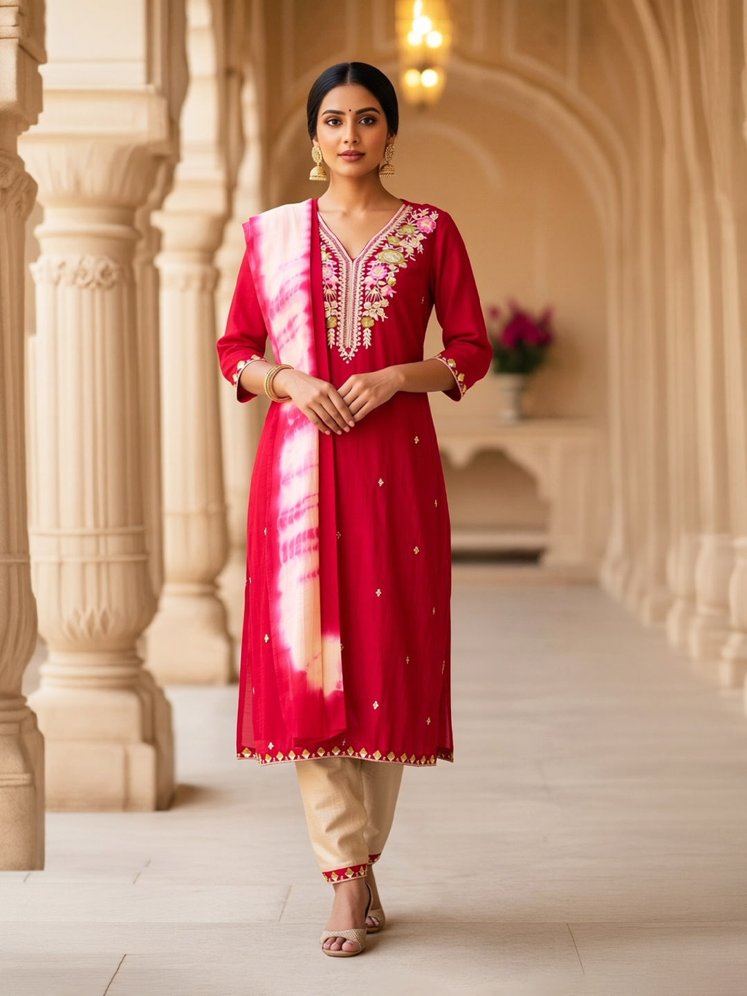 Ethnic Detailed Floral Embroidery Salwar Suit Set