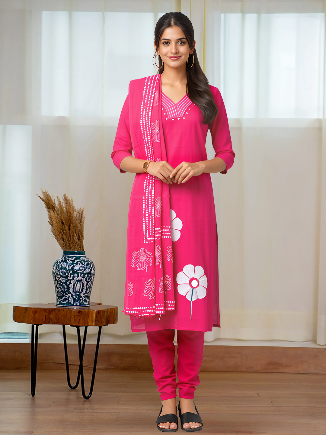V-Neck Mirror Threadwork Salwar Suit Set