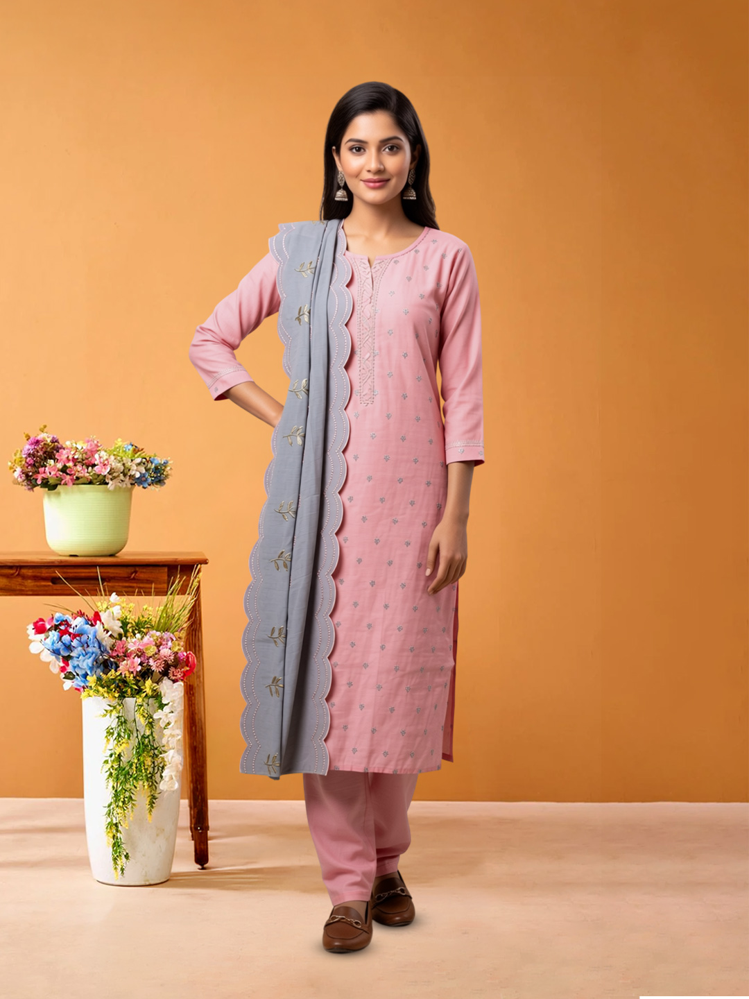 Ethnic Scattered Embroidery Motifs Salwar Suit Set