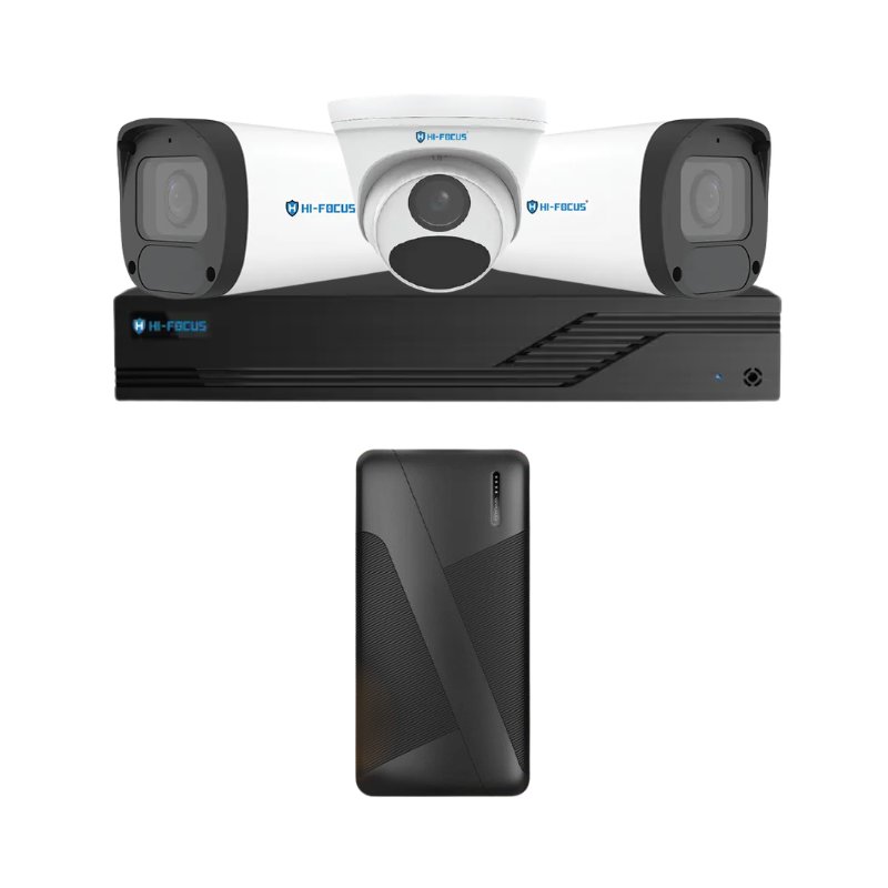 Picture of HIFOCUS 3 CCTV Cameras Combo (1 Indoor & 2 Outdoor CCTV Cameras normal  without mic) + DVR + HDD + Accessories + Power Supply + 60m Cable + Power Bank