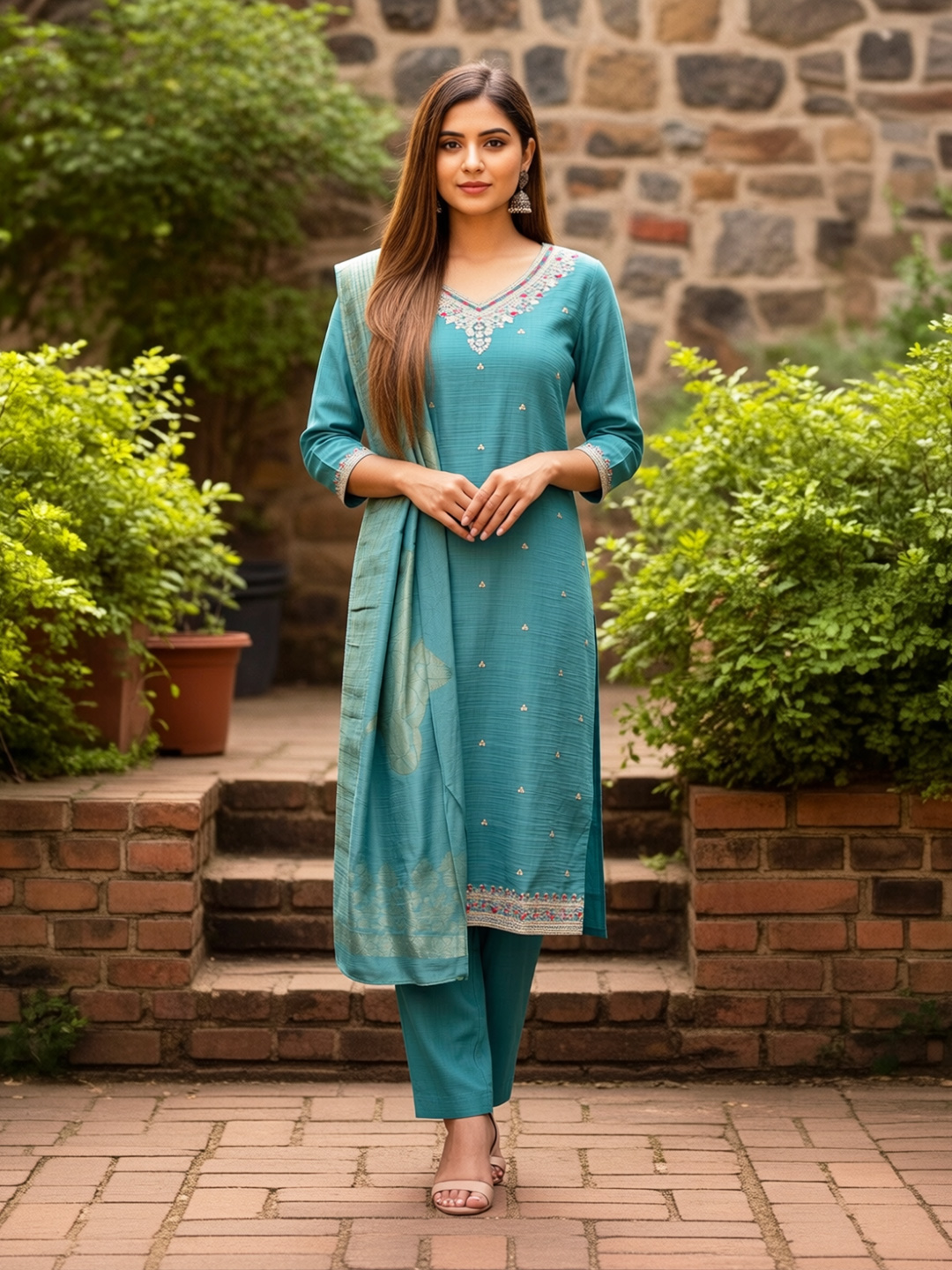 Embellished Embroidered Motifs Salwar Suit Set