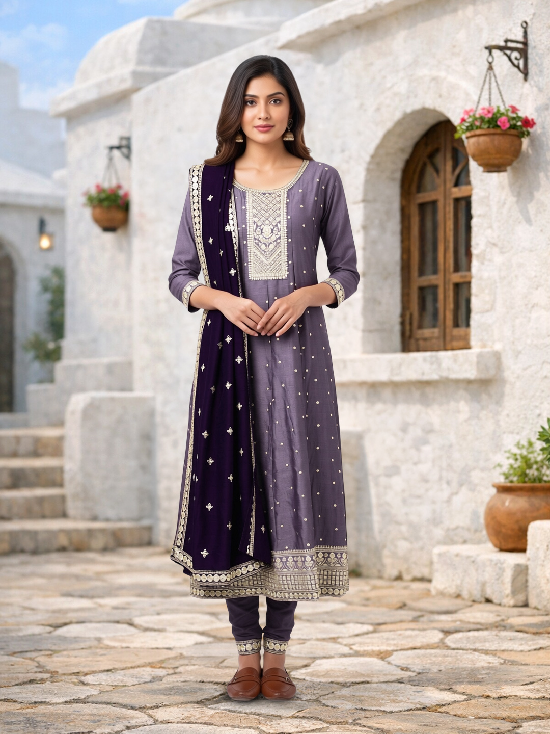 Embellished Embroidery Anarkali  Suit Set