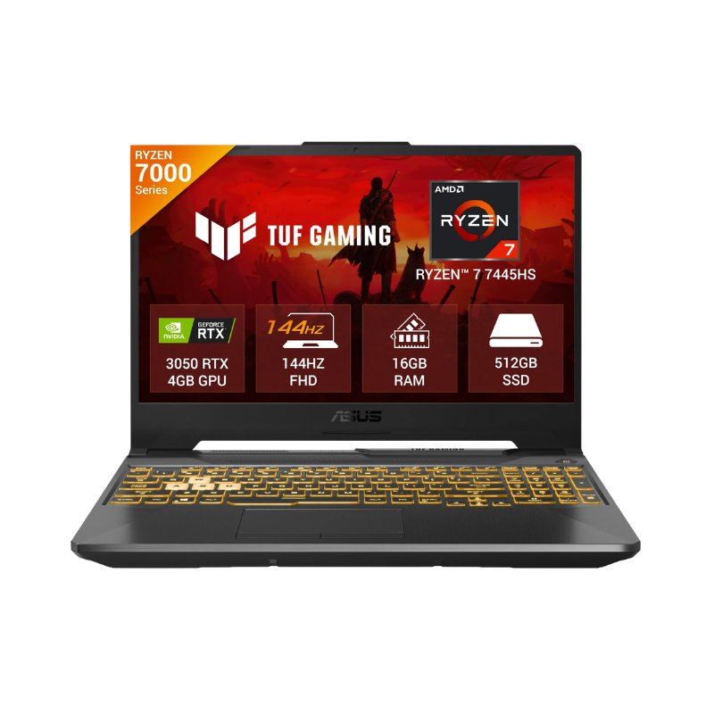 Asus TUF Gaming A15 - AMD Ryzen 7 7445HS 15.6" (39.62 cm) FA506NCG-HN200WS Gaming Laptop (16GB/ 512GB SSD/ Full HD Display/  NVIDIA GeForce RTX 3050 4GB GDDR6/ Windows 11 Home/ MS Office 2024/ 1Year Warranty/  Graphite Black/ 2.30kg) 