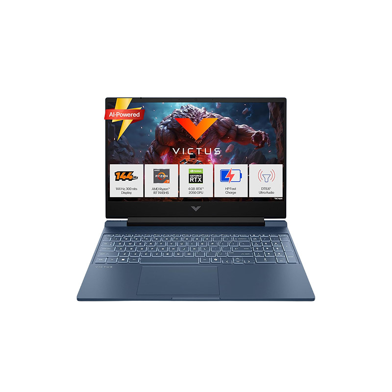 HP Victus - AMD Ryzen 7-7445HS 15.6" (39.6 cm) 15-FB3189AX Gaming Laptop (16GB DDR5-5600/ 512 GB SSD/ Full HD Display/ NVIDIA GeForce RTX 2050 4GB/ Windows 11 Home/ MS Office/ 1Year Warranty/ Performance Blue/ 2.29 kg)  