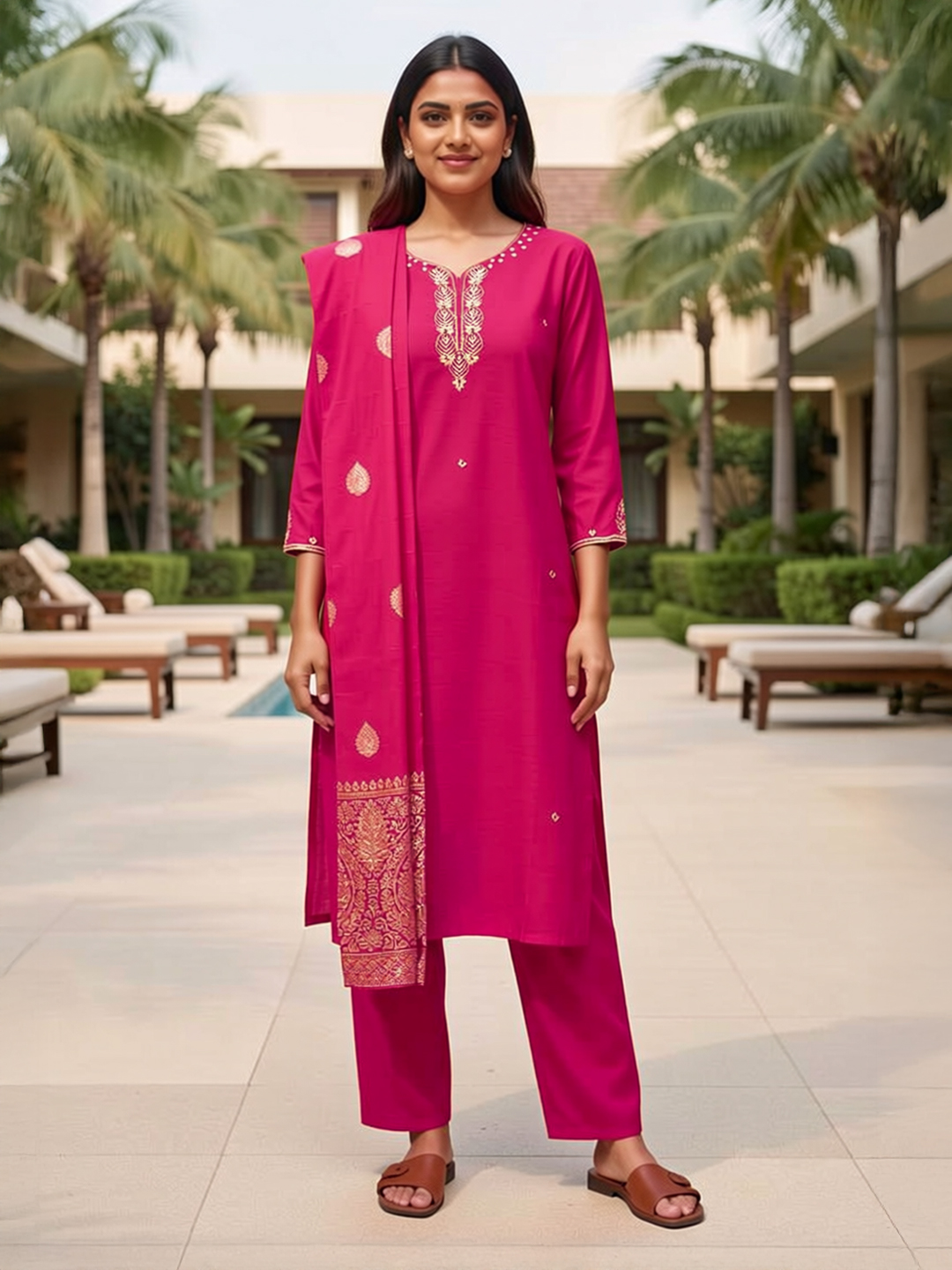 Embroidery Neckline Ethnic Salwar Suit Set