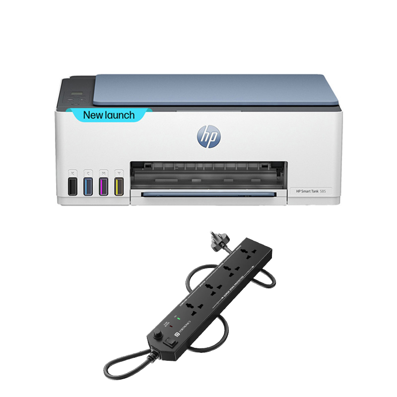 HP Smart Tank 585 All-in-One Multi-function WiFi Color Inkjet Printer  (Grey White, Ink Bottle) + Power Extension