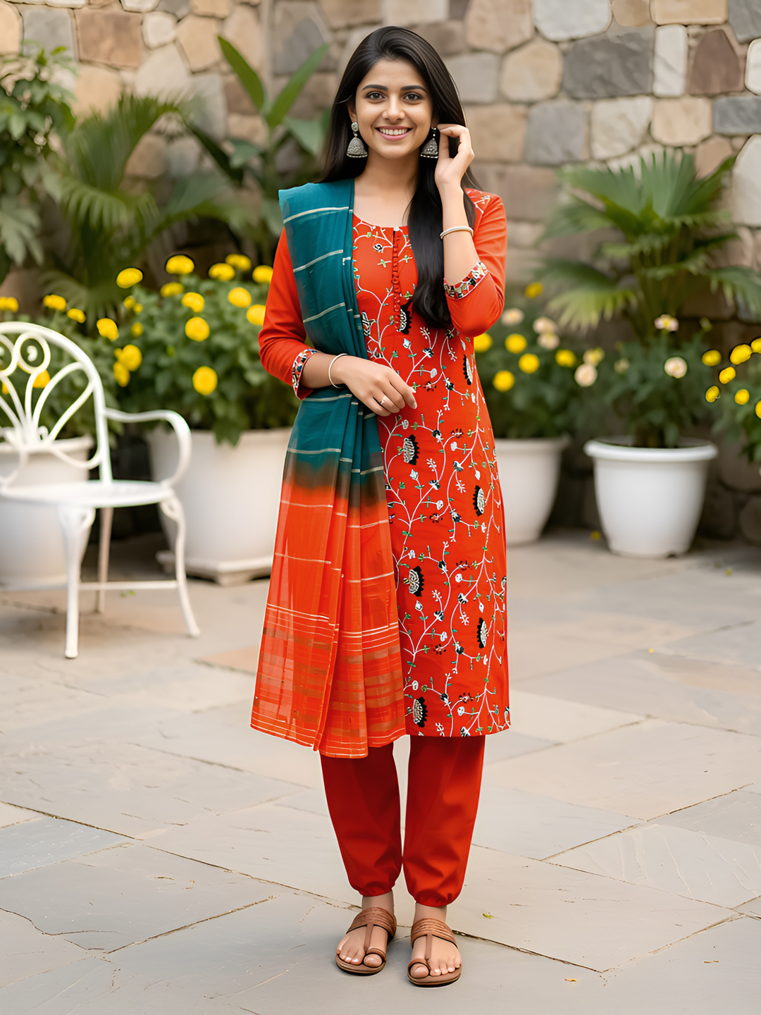 Floral Embroidered  Ethnic Traditional  Salwar Suit Set